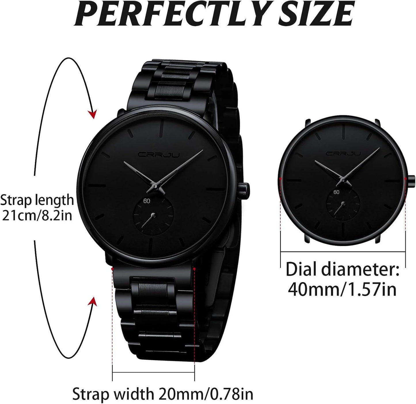 CRRJU All Black – Minimalist Stainless Steel Watch