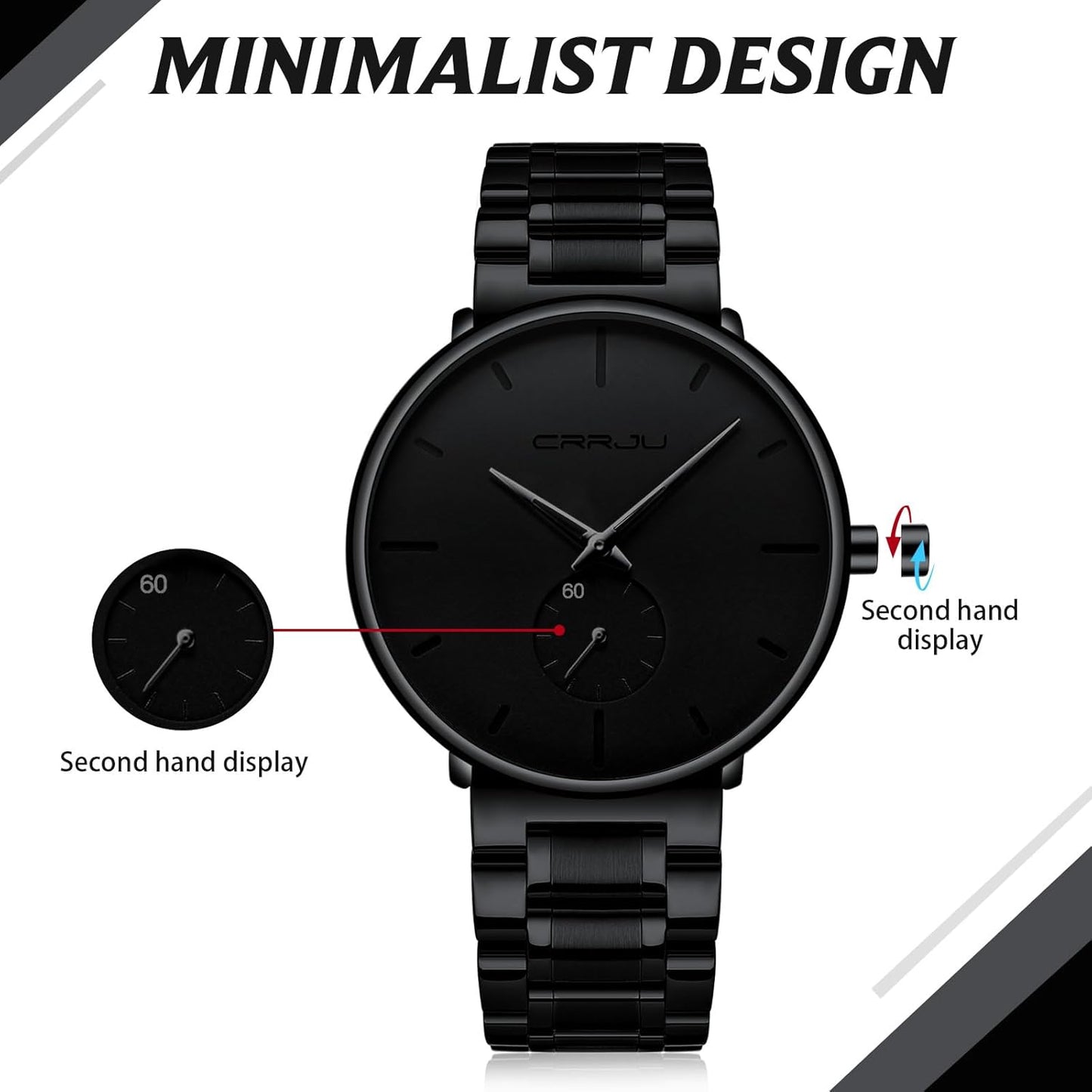 CRRJU All Black – Minimalist Stainless Steel Watch