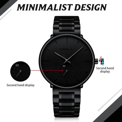 CRRJU All Black – Minimalist Stainless Steel Watch