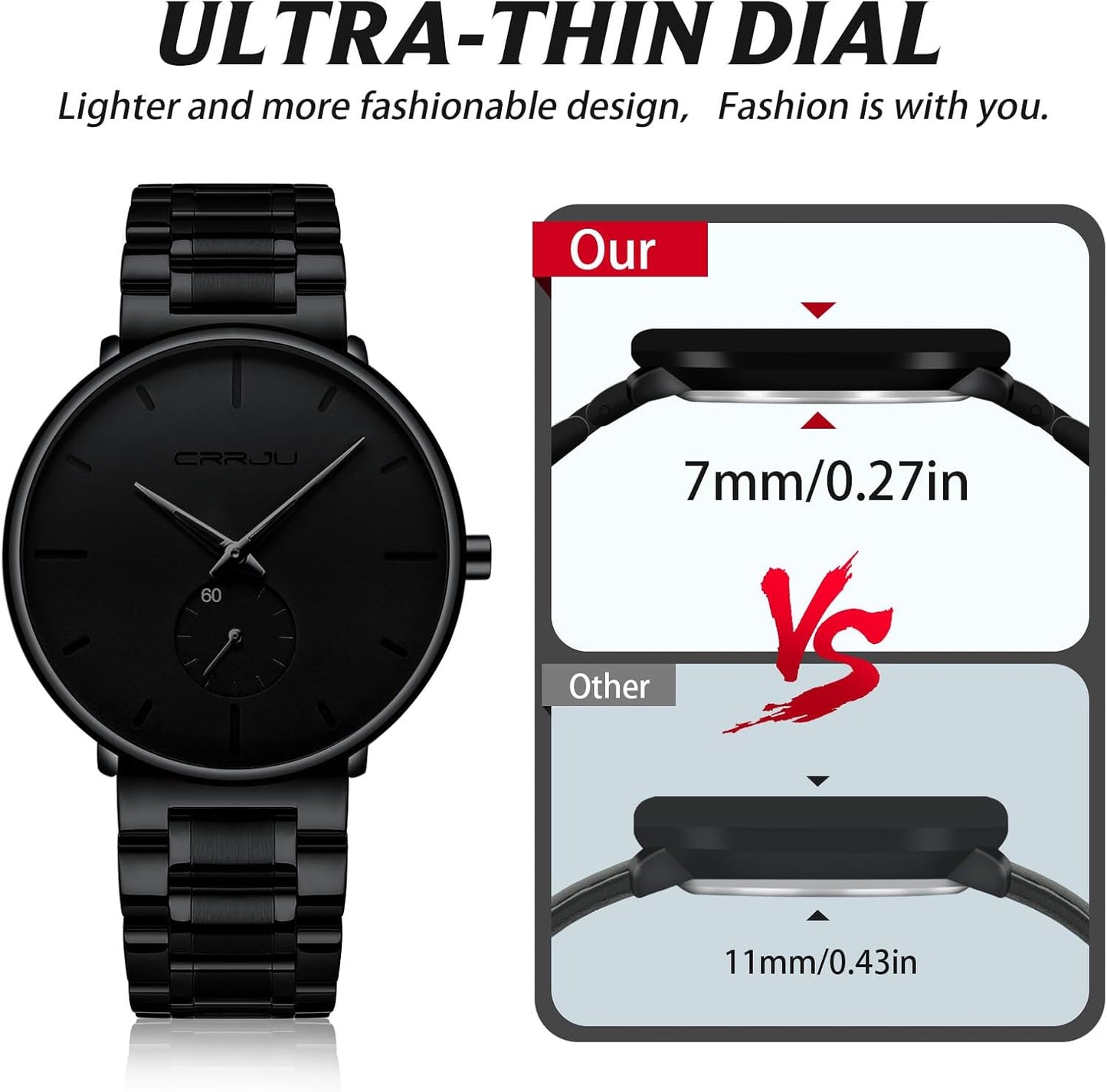 CRRJU All Black – Minimalist Stainless Steel Watch